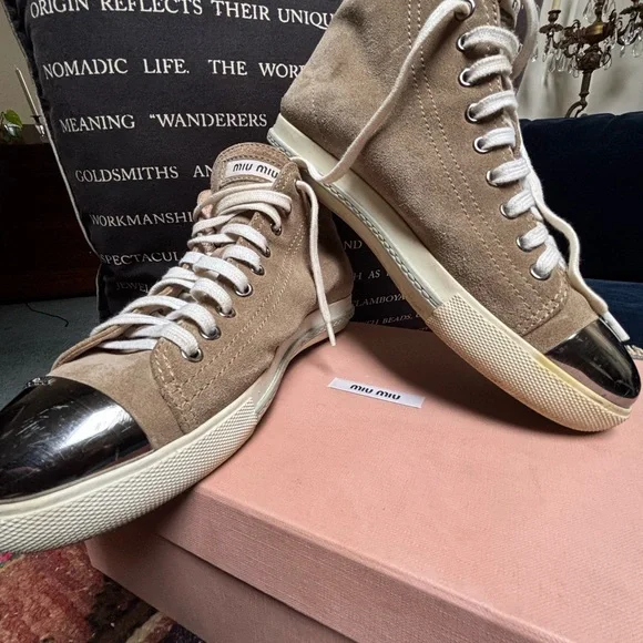 ✨ Miu Miu Suede High-Top Sneakers with Silver Cap Toe ✨ - Picture 2 of 6